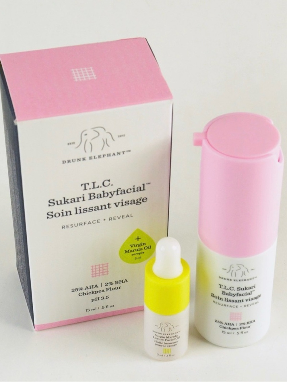 Drunk Elephant T.L.C. Sukari Babyfacial with Pink Packaging